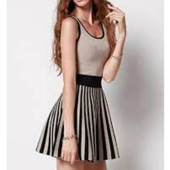 Guess Striped Tan and Black Skater Dress sz S - Picture 5 of 5
